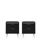 Conjunto 2 Mesas de Cabeceira 2 Gavetas com LED Yves 53 cm - Preto Fosco c/ Champanhe