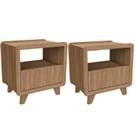 Conjunto 2 Mesas de Cabeceira 55cm com Gaveta e Nicho 100% Mdf Padrão Planejados Mabel Marrom Louro Freijó Grann