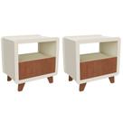 Conjunto 2 Mesas de Cabeceira 55cm com Gaveta e Nicho 100% Mdf Padrão Planejados Mabel Off White/Castanho
