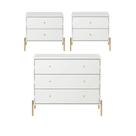 Conjunto 2 Mesas de Cabeceira e Cômoda 3 Gavetas Jasper - Branco c/ Dourado