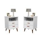 Conjunto 2 Mesas de Cabeceira ITÁLIA Branco Estilo Retrô com Pés Palito Sofisticados