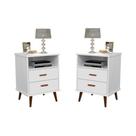 Conjunto 2 Mesas de Cabeceira Itália com 2 gavetas pés em formato retrô - Várias Cores