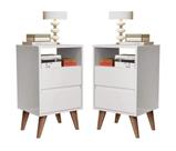 Conjunto 2 Mesas de Cabeceira Like pés em madeira com 2 gavetas e nicho - cores