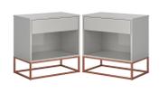 Conjunto 2 Mesas de Cabeceira Malta OffWhite com Base de Ferro Cobre