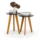 Conjunto 2 Mesas De Canto Apoio Lateral Madeira Redonda Sala Quarto