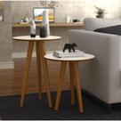Conjunto 2 Mesas Laterais Pés Palito Em Madeira 4202 Sala Off White-freijo Conjunto 2 Mesas Laterais Pés Palito Em Madeira 4202 Sala Off White-freijo