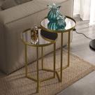Conjunto 2 Mesas Laterais Redonda Pes Metal Dourado
