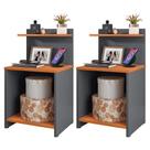 Conjunto 2 Mesinhas Lateral Cama Nicho Decoração Mesa Cabeceira Prateleira Suspensa Organizadora Quarto-Cinza/Cinamomo- RPM Móveis
