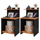 Conjunto 2 Mesinhas Lateral Cama Nicho Decoração Mesa Cabeceira Prateleira Suspensa Organizadora Quarto-Preto/Cinamomo- RPM Móveis