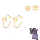 Conjunto 2 Pares De Brincos Rommanel Banhados A Ouro 18k