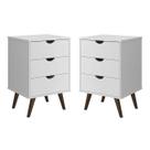Conjunto 2 pçs Mesa de Cabeceira Luxo p/ Quarto 3 Gavetas Cor Branco - PRADO MOVEIS
