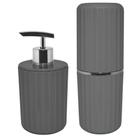 Conjunto 2 Peças Banheiro Porta Escovas Dispenser Sabonete Pia Cromado Groove - CBG 815 Ou