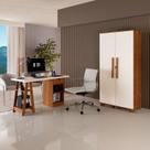 Conjunto 2 Peças com Escrivaninha Cavalete e Armário Multiuso 100% MDF com Chave Off White Canela
