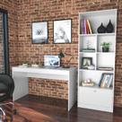 Conjunto 2 Peças com Escrivaninha e Estante Livreiro 6 Nichos 1 Porta B30 Branco