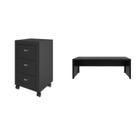 Conjunto 2 Peças com Escrivaninha Mesa Escritório ME4185 e Gaveteiro ME4108 180cm Preto