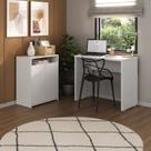 Conjunto 2 Peças com Escrivaninha Minimalista e Compacta Mary e Balcão Multiuso 2 Portas com Nicho Cool Branco