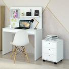 Conjunto 2 Peças com Escrivaninha Moderna com Painel e Nicho e Gaveteiro Organizador com 3 Gavetas Branco