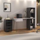 Conjunto 2 Peças com Escrivaninha no Estilo Industrial Fusion com 4 Nichos e Gaveteiro 4 Gavetas Bit Concreto Preto