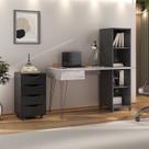 Conjunto 2 Peças com Escrivaninha no Estilo Industrial Fusion com 4 Nichos e Gaveteiro 4 Gavetas Bit Concreto Preto