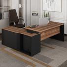Conjunto 2 Peças com Mesa Escritório em L150x150cm e Armário Multiuso Baixo com Chave Marrom Preto