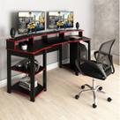 Conjunto 2 Peças com Mesa Gamer ME4167 com Cadeira de Escritório Diretor Tela Mesh Preto Vermelho