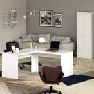 Conjunto 2 Peças com Mesa para Escritório em L e 1 Armário Multiuso