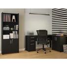 Conjunto 2 Peças com Mesa para Escritório em L e Armário Multiuso Alto Aberto Espresso Móveis Preto Tx