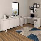Conjunto 2 Peças com Mesa para Escritório em L e Armário Multiuso Baixo 3 Portas
