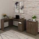 Conjunto 2 Peças com Mesa para Escritório em L e Armário Multiuso Baixo