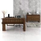 Conjunto 2 Peças com Mesa para Escritório em L e Armário Multiuso Baixo Nogal