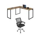 Conjunto 2 Peças com Mesa para Escritorio em L Industrial 150cm Kuadra e Cadeira de Escritório Diretor Tok Carvalho Bege Conjunto 2 Peças com Mesa para Escritorio em L Industrial 150cm Kuadra e Cadeira de Escritório Diretor Tok Carvalho Bege