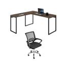 Conjunto 2 Peças com Mesa para Escritorio em L Industrial 150cm Kuadra e Cadeira de Escritório Diretor Tok Nogal Marrom Conjunto 2 Peças com Mesa para Escritorio em L Industrial 150cm Kuadra e Cadeira de Escritório Diretor Tok Nogal Marrom