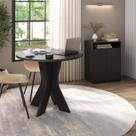 Conjunto 2 Peças com Mesa Redonda para Home Office ou Reuniões e Balcão Multiuso com Nicho Preto