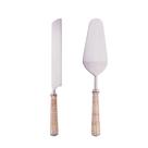 Conjunto 2 peças Para Bolo Wolff Aço Inox Com Cabo De Rattan Prata