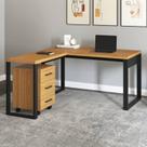 Conjunto 2 Peças para Escritório Office com Mesa Escrivaninha em L e Gaveteiro 100% 3 Gavetas 157,5cm Industrial Freijó E Preto