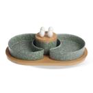 Conjunto 2 Petisqueiras com Pegadores em Porcelana Verde Estilo Granito com Tábua em Bambu LH0080 BTC