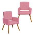 Conjunto 2 Poltronas Cadeira Estofada Decorativa Camila Suede Rosa Barbie - INCASA DECOR