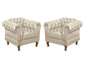 Conjunto 2 Poltronas Chesterfield Dom Pedro Decoração Sala Recepção Retrô Bege