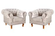 Conjunto 2 Poltronas Chesterfield Dom Pedro Decoração Sala Recepção Retrô Bege Claro
