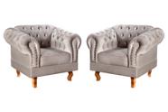 Conjunto 2 Poltronas Chesterfield Dom Pedro Decoração Sala Recepção Retrô Cinza Capuccino