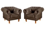 Conjunto 2 Poltronas Chesterfield Dom Pedro Decoração Sala Recepção Retrô Marrom