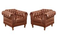 Conjunto 2 Poltronas Chesterfield Dom Pedro Decoração Sala Recepção Retrô Marrom Caramelo