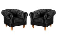 Conjunto 2 Poltronas Chesterfield Dom Pedro Decoração Sala Recepção Retrô Preto