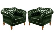 Conjunto 2 Poltronas Chesterfield Dom Pedro Decoração Sala Recepção Retrô Verde
