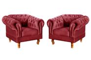 Conjunto 2 Poltronas Chesterfield Dom Pedro Decoração Sala Recepção Retrô Vermelho Bordô