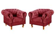 Conjunto 2 Poltronas Chesterfield Dom Pedro Decoração Sala Recepção Retrô Vermelho Bordô