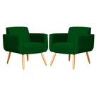 Conjunto 2 Poltronas Decorativa Cristal Pés Palito Suede Verde Carolina Estofados