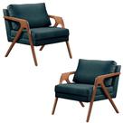 Conjunto 2 Poltronas Decorativa para Sala Mona Luxo Linho Azul Moraes Decor