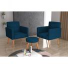 Conjunto 2 Poltronas Decorativas E 1 Puff Veludo Petroleo