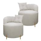 Conjunto 2 Poltronas Decorativas Grecia Linho Bouclê Bege Com Pés De Metal SOFA STORE